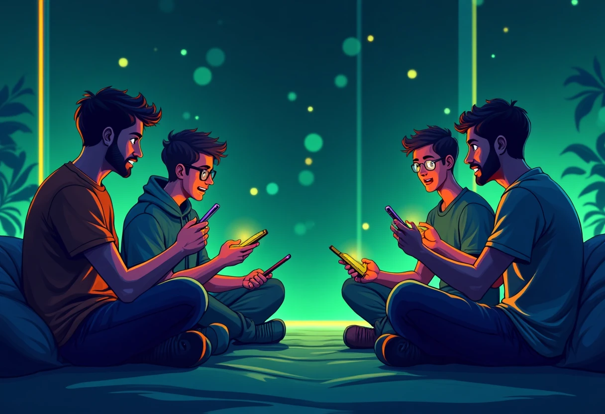 Jovens gamers discutindo sobre apps de jogos
