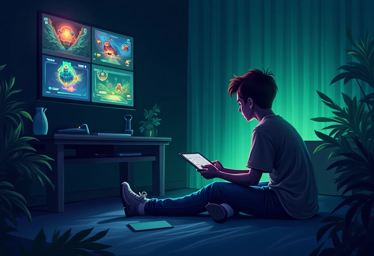 Gamer usando apps de jogos