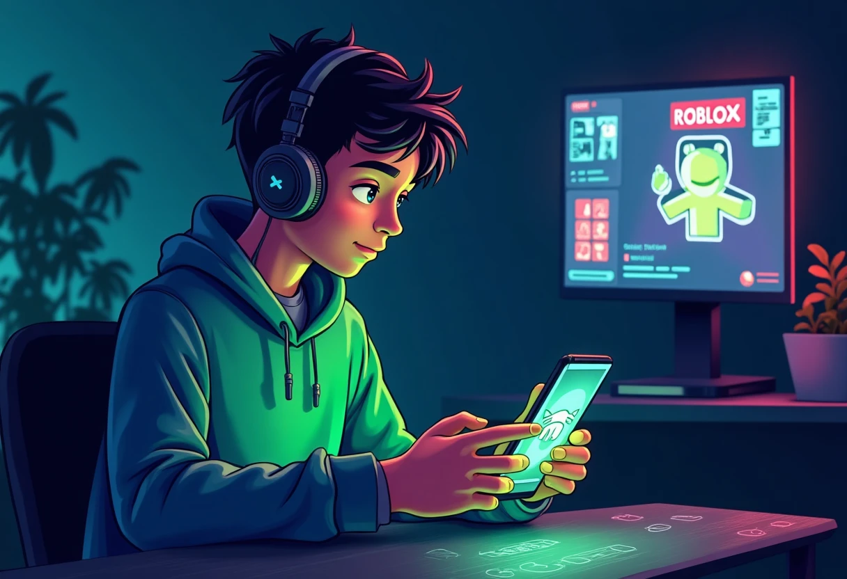 Gamer comparando apps de Roblox